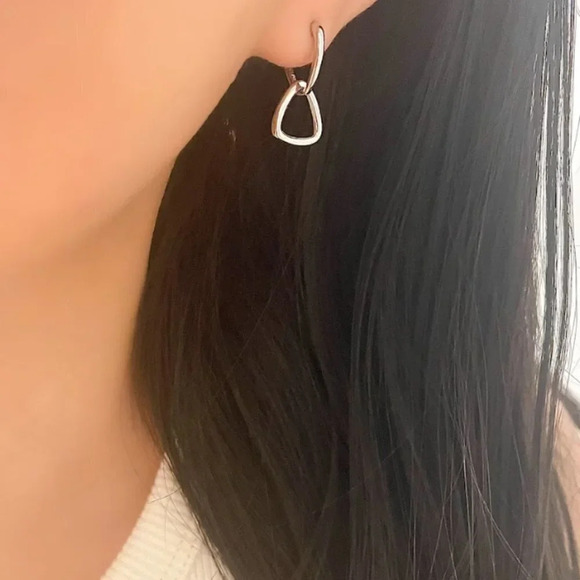 925 Sterling Silver Double Link Earrings Silver Dangle Drop Earrings - Picture 4 of 4